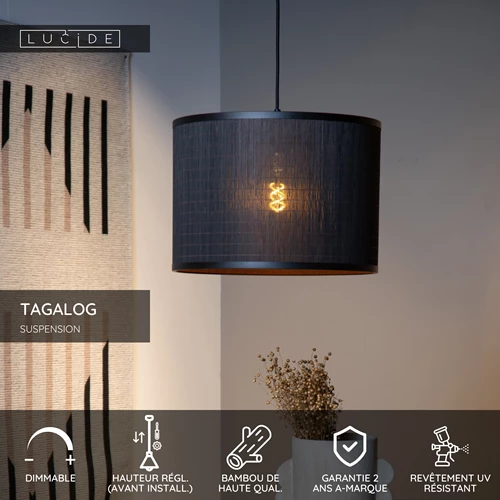 Lucide TAGALOG - Suspension - Ø 40 cm - 1xE27 - Noir - USP